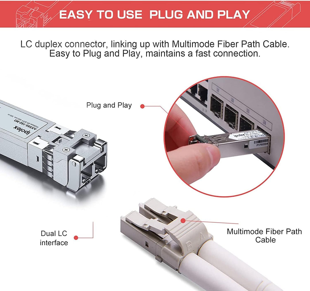 ipolex 4PCS 10Gb/s SFP+ SR Multimode-LC-Transceiver (MMF, 850-nm, 300m) | 10GBase-SR SFP+-Modul, kom