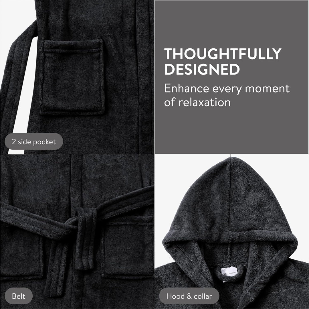 HOMELEVEL Kinder Microfaser Bademantel Morgenmantel kuschelweich Winter Bade Mantel 146-152 Schwarz,