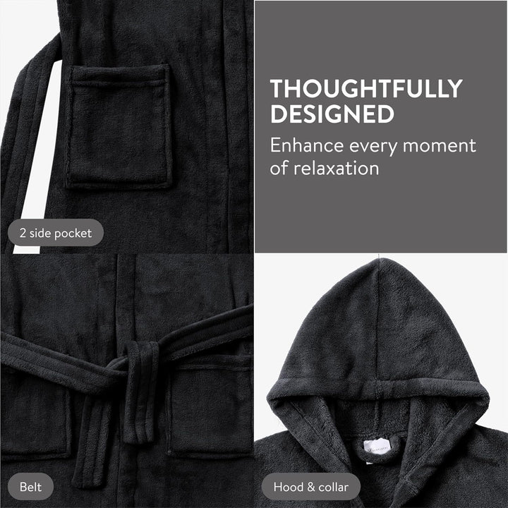 HOMELEVEL Kinder Microfaser Bademantel Morgenmantel kuschelweich Winter Bade Mantel 146-152 Schwarz,