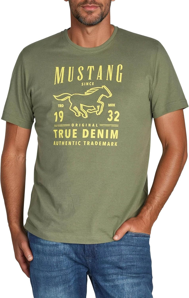MUSTANG Herren T-Shirt 4er Pack Frontprint O-Neck Rundhalsausschnitt Kurzarm Regular Tee Shirt 100%