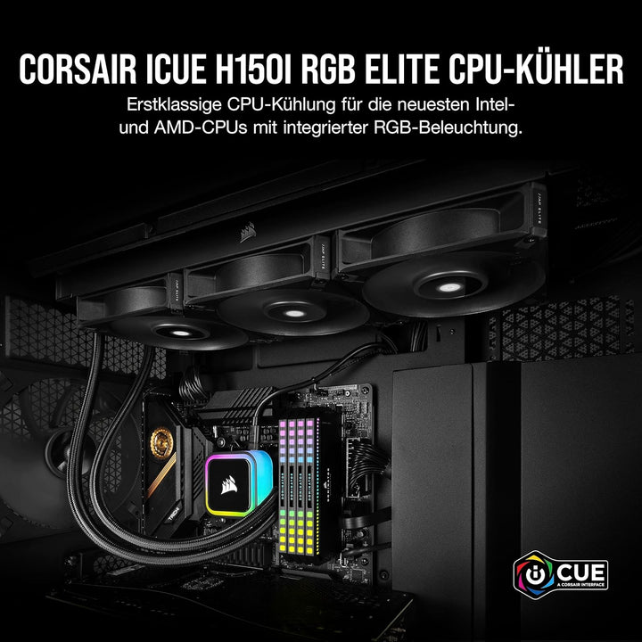 Corsair iCUE H150i RGB Elite CPU-Flüssigkeitskühler (16 Dynamische RGB-LEDs, AF Elite Series 120-mm-
