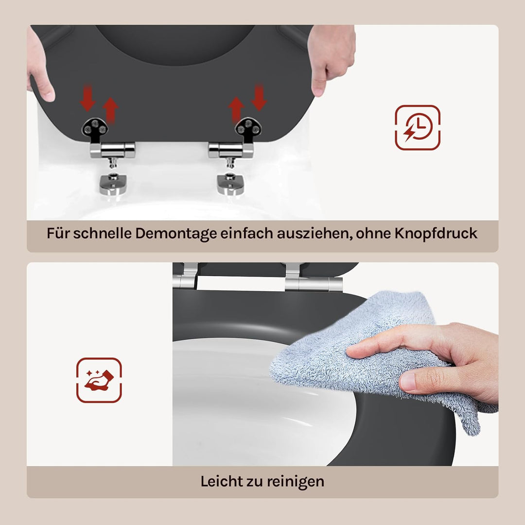 WOLTU Toilettendeckel mit Absenkautomatik Holz, Toilettensitz Klodeckel Klobrille WC Sitz O-Form mit