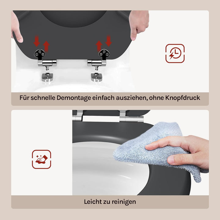 WOLTU Toilettendeckel mit Absenkautomatik Holz, Toilettensitz Klodeckel Klobrille WC Sitz O-Form mit