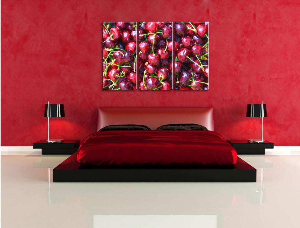 Pixxprint Kirschen Pinsel Effekt 3-Teiler Leinwandbild 120x80 Bild auf Leinwand