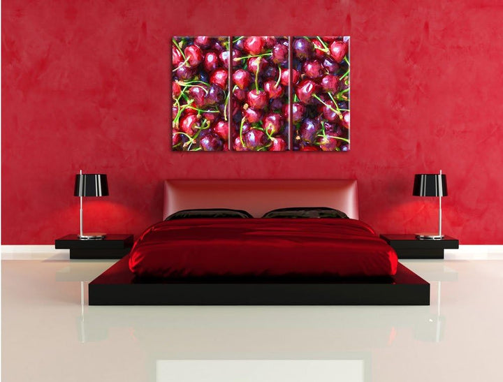 Pixxprint Kirschen Pinsel Effekt 3-Teiler Leinwandbild 120x80 Bild auf Leinwand