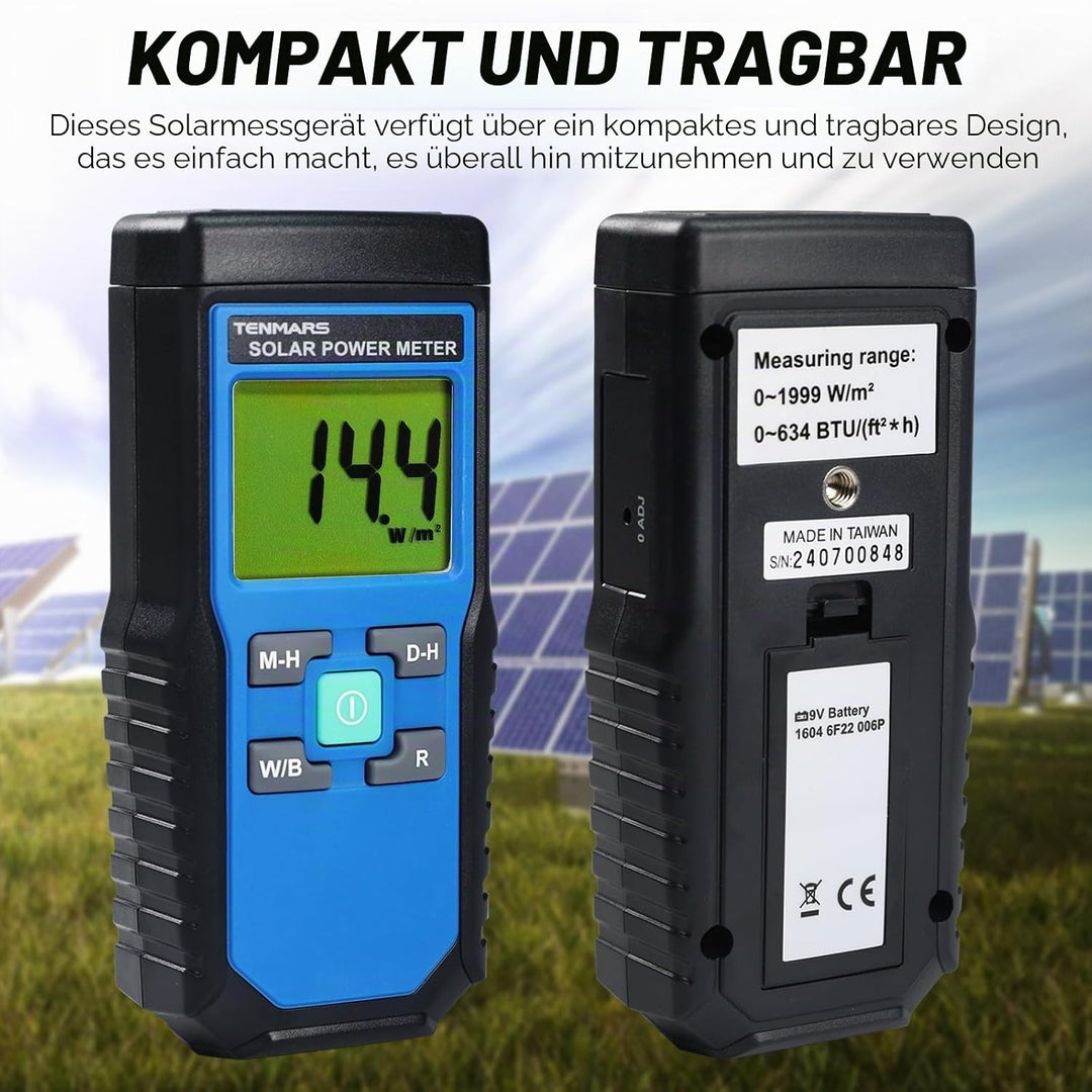 Handheld Digital Solar Leistung Meter (Pyranometer) 2000 W/m2, 634BTU / (ft2xh) Messung Solarstrahlu