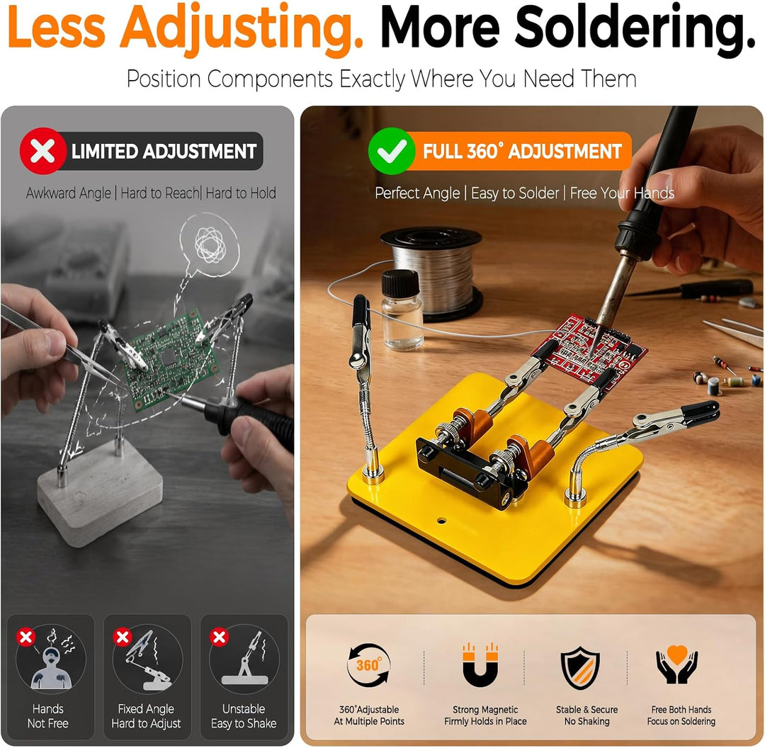 Magnetische helfende Hände Lötstation mit 10 x 10 cm stabiler Basis, 4 flexiblen Armen Löthilfe– 360