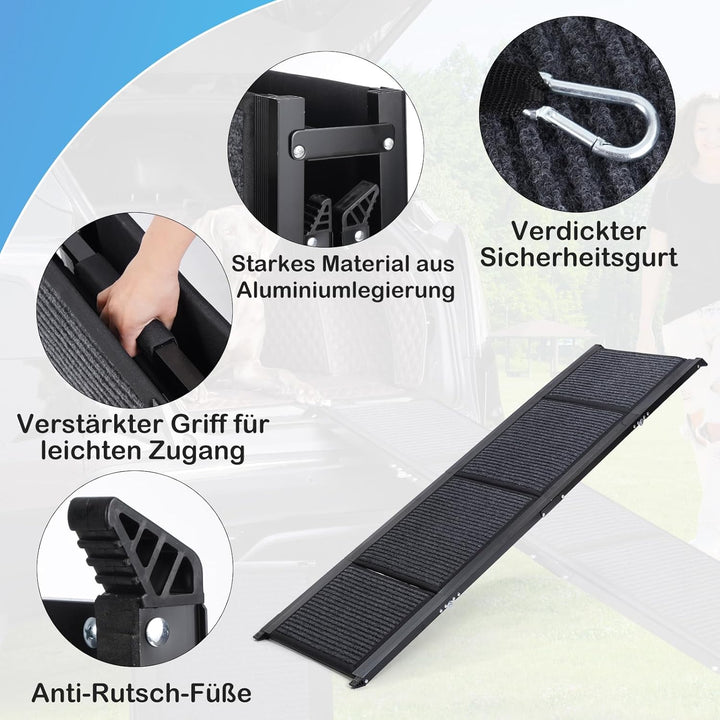 Uross Hundetreppe für Auto 160CM - Zusammenklappbare Hundetreppe für Auto und SUV, Aluminium-Hundetr