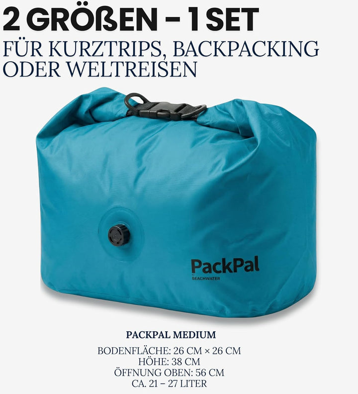 PackPal Medium Komprimierungs-Beutel 25L | Vakuumbeutel ohne Pumpe | Platzsparender Rucksack & Koffe
