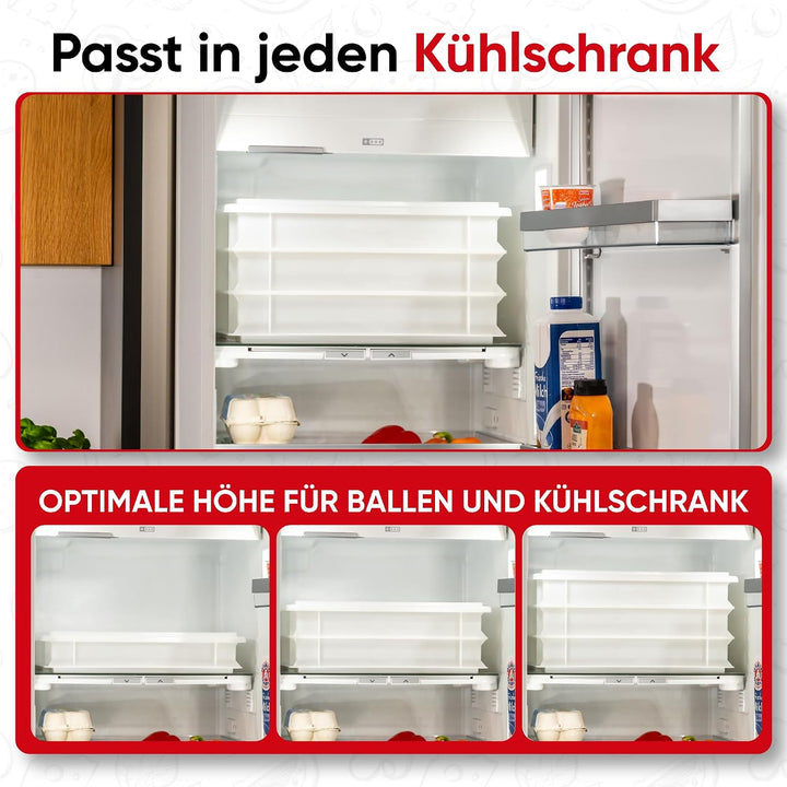DIE BOX FABRIK 3x Pizzaballenbox Gusto + 1x Deckel (Grösse 40 x 30 x 7 cm) Weiss, stapelbarer Kunsts