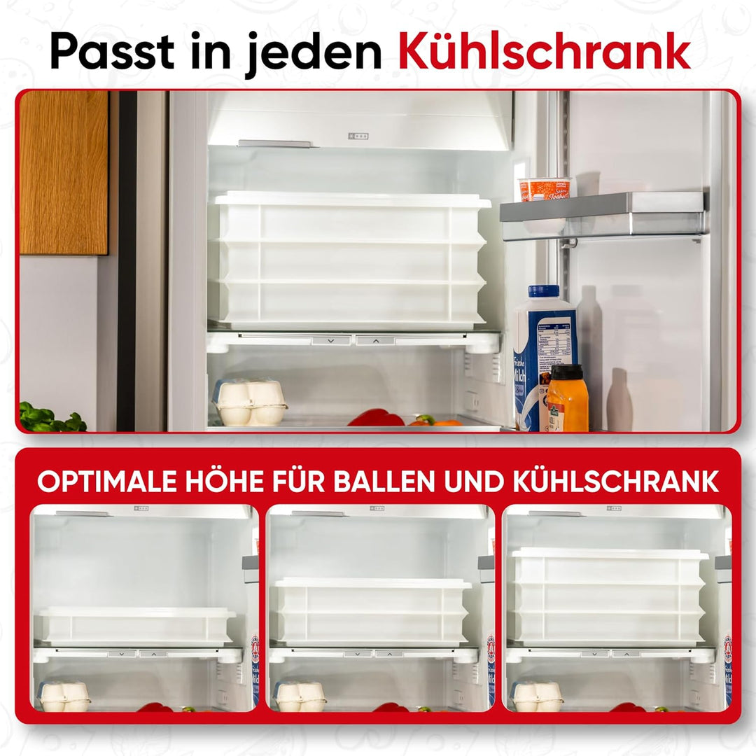 DIE BOX FABRIK 3x Pizzaballenbox Gusto + 1x Deckel (Grösse 40 x 30 x 7 cm) Weiss, stapelbarer Kunsts