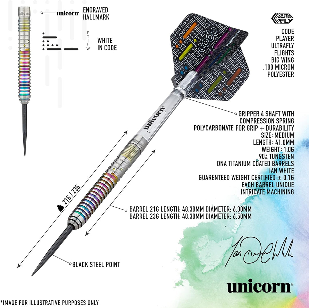 Unicorn Ian White Code 90% Wolfram Dartpfeil mit Stahlspitze 21Gr., 21Gr.