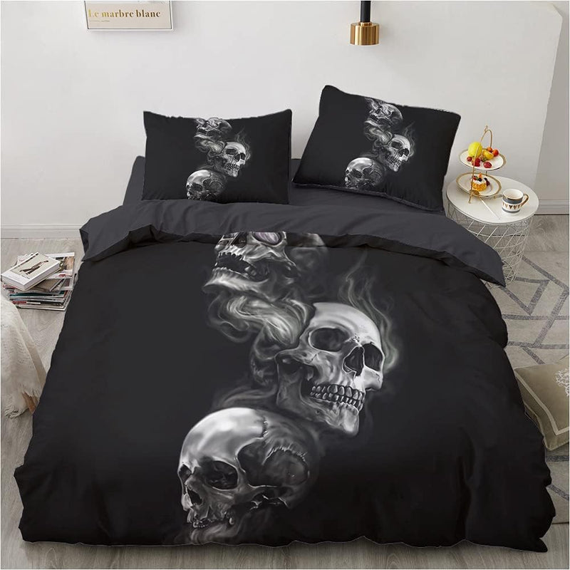 Luowei Skull Bettwäsche 135x200cm Gothic Schädel Halloween Bettwäsche Microfaser Bettbezug und 1 Kis