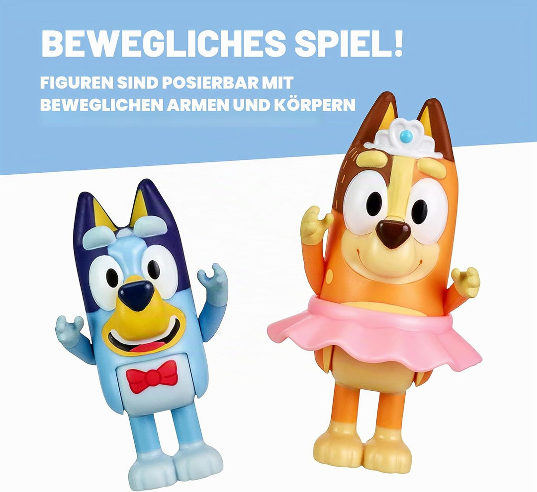 Bluey "The Show 4er-Pack 6,3–7,6 cm offizielle Actionfiguren, Bingo, Chili (Mama) und Bandit (Papa)