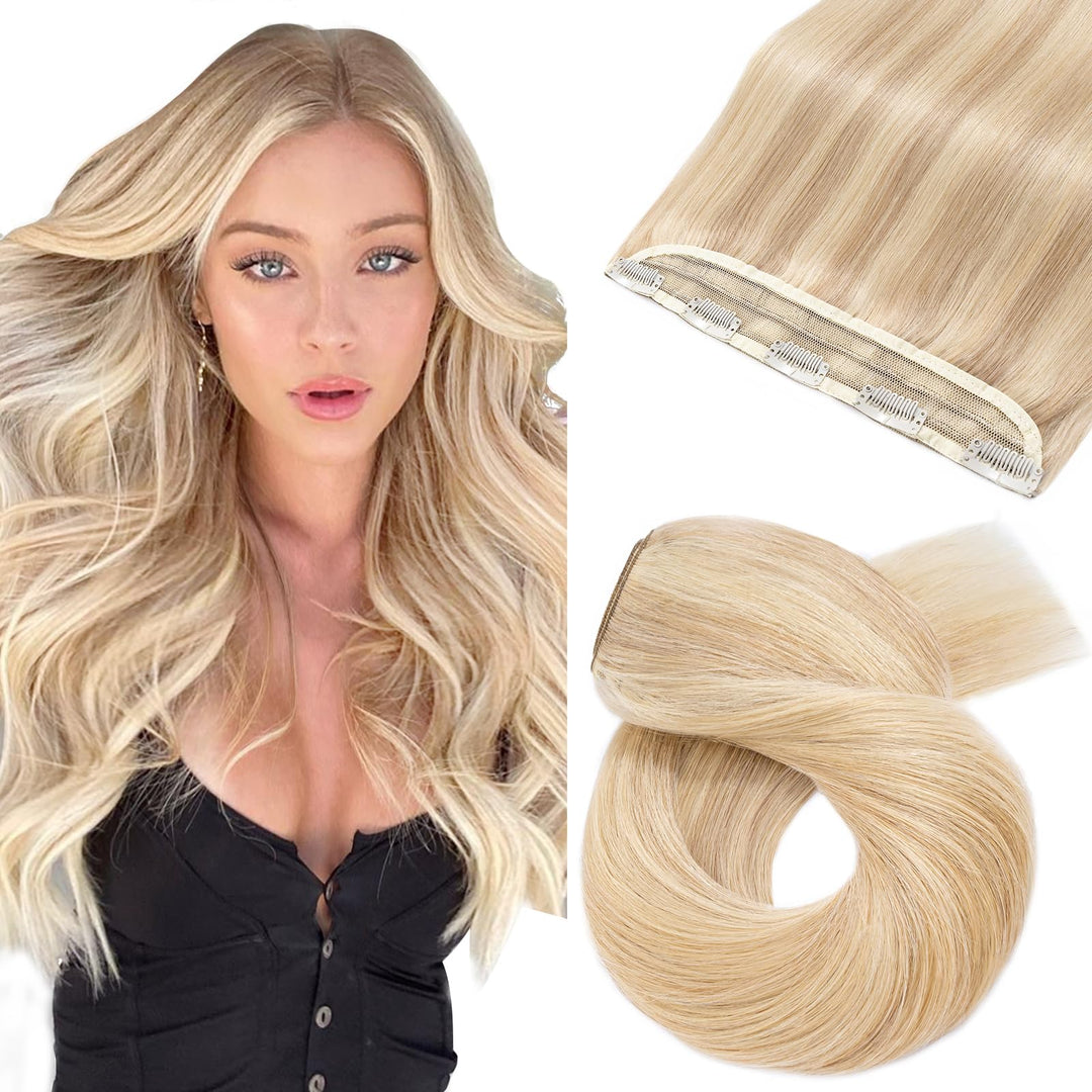 Silk-co Haarteile Echthaar Clip in Extensions Echthaar 1Pc 5Clips Haarverlängerung Weich Natürlich H