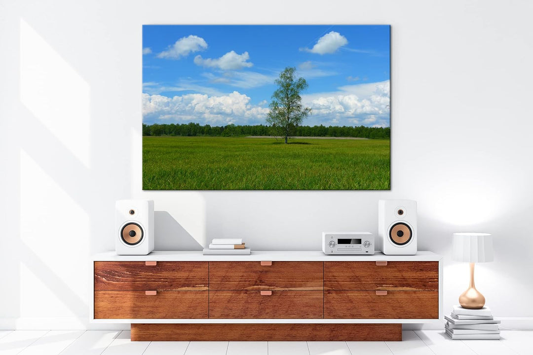 deyoli Wiese am Waldrand Format: 80x60 als Leinwandbild, Motiv fertig gerahmt auf Echtholzrahmen, Ho