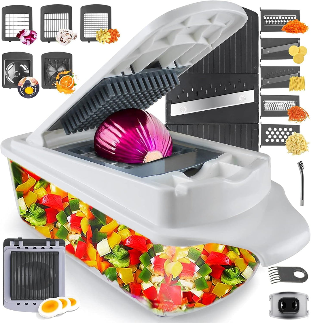 RüK 22-in-1 Gemüseschneider Zwiebelschneider, Mandoline Gemüsehobel, Zerkleinerer, Obstschneider - V