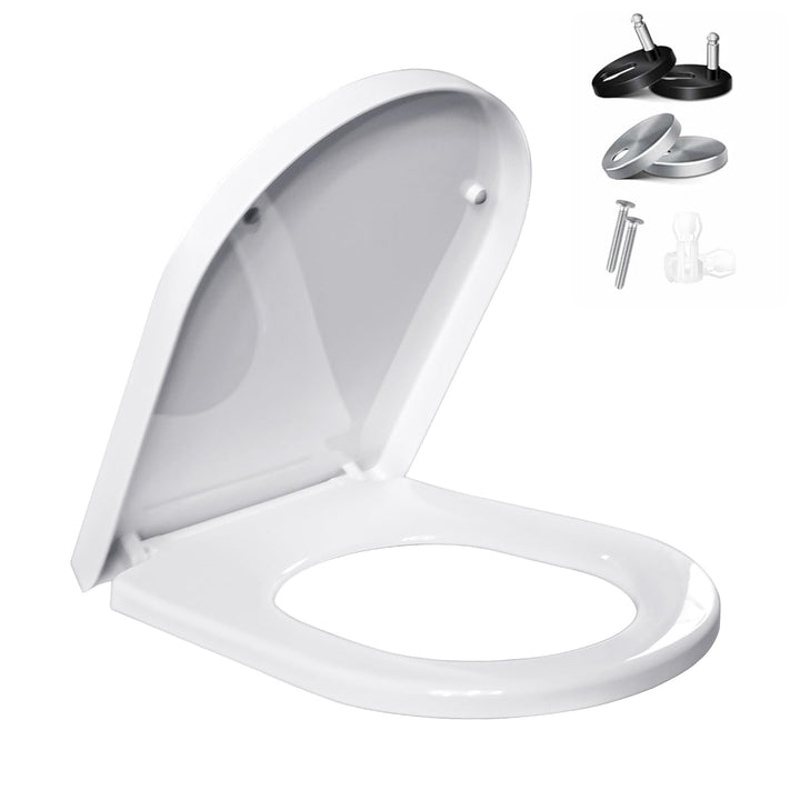 WC Sitz mit Absenkautomatik Toilettendeckel Quick-Release-Funktio,D-Form weiss–Antibakterieller，Toil