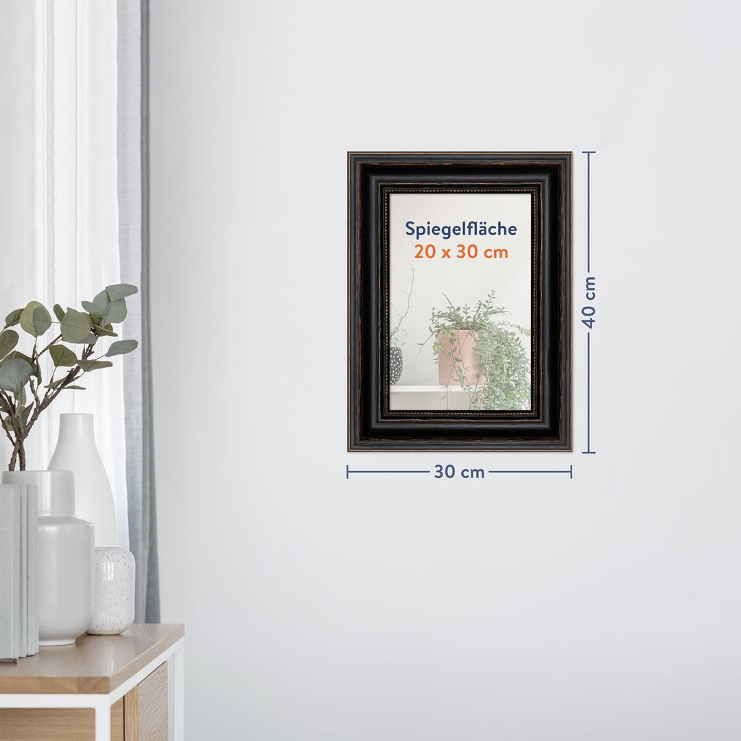 WANDStyle Spiegel 30x40 cm im Barock-Stil aus Holz, schwarzer Wandspiegel, Made in Germany - H550 30