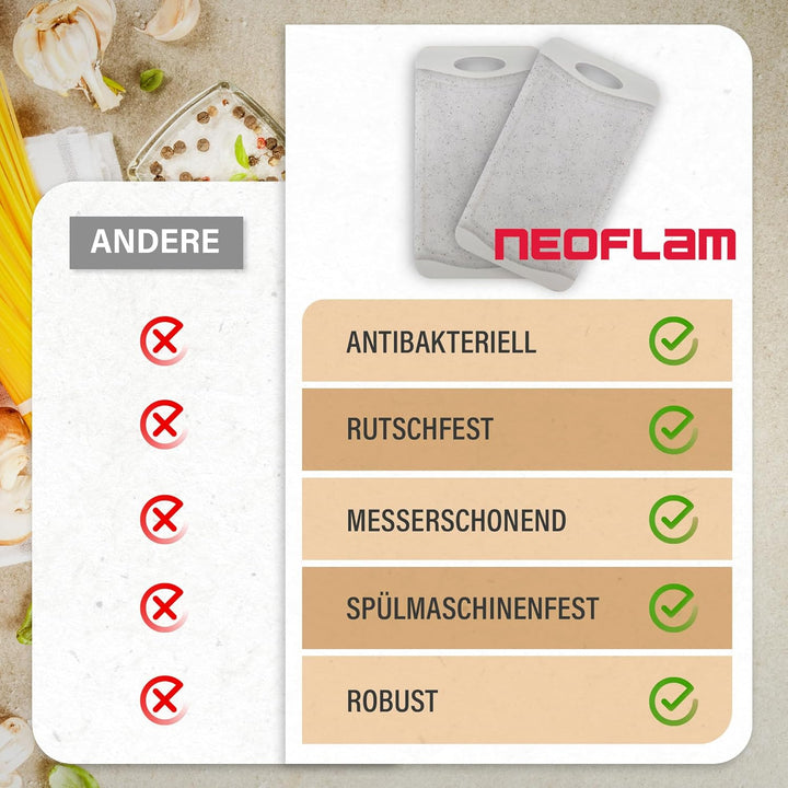 NEOFLAM® Frühstücksbrettchen rutschfest 4er Set Schneidebrett Kunststoff klein antibakteriell 25x14c