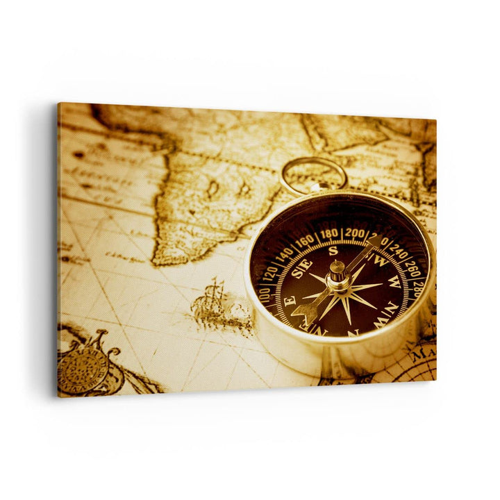 Bilder auf Leinwand 100x70cm Leinwandbild Kompass alt reisen Reise Gross Wanddeko Bild Schlafzimmer