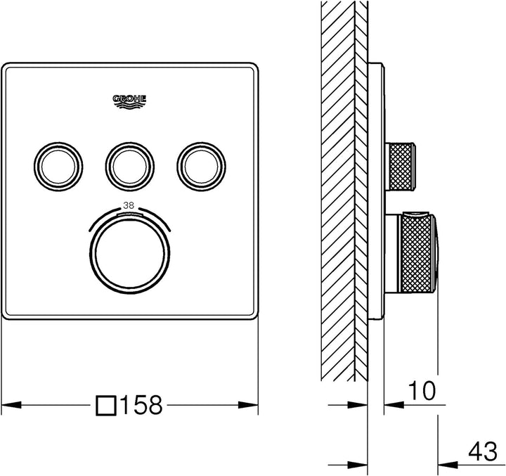 GROHE 29126DC0 GRT SmartControl THM trimset square 3SC Armatur, supersteel