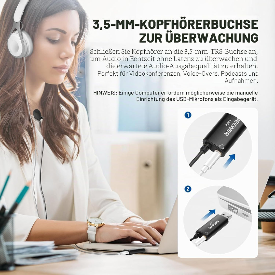 NEEWER USB Ansteckmikrofon Mini Lavalier Mikrofon mit omnidirektionaler Richtwirkung 3,5m Kabel für
