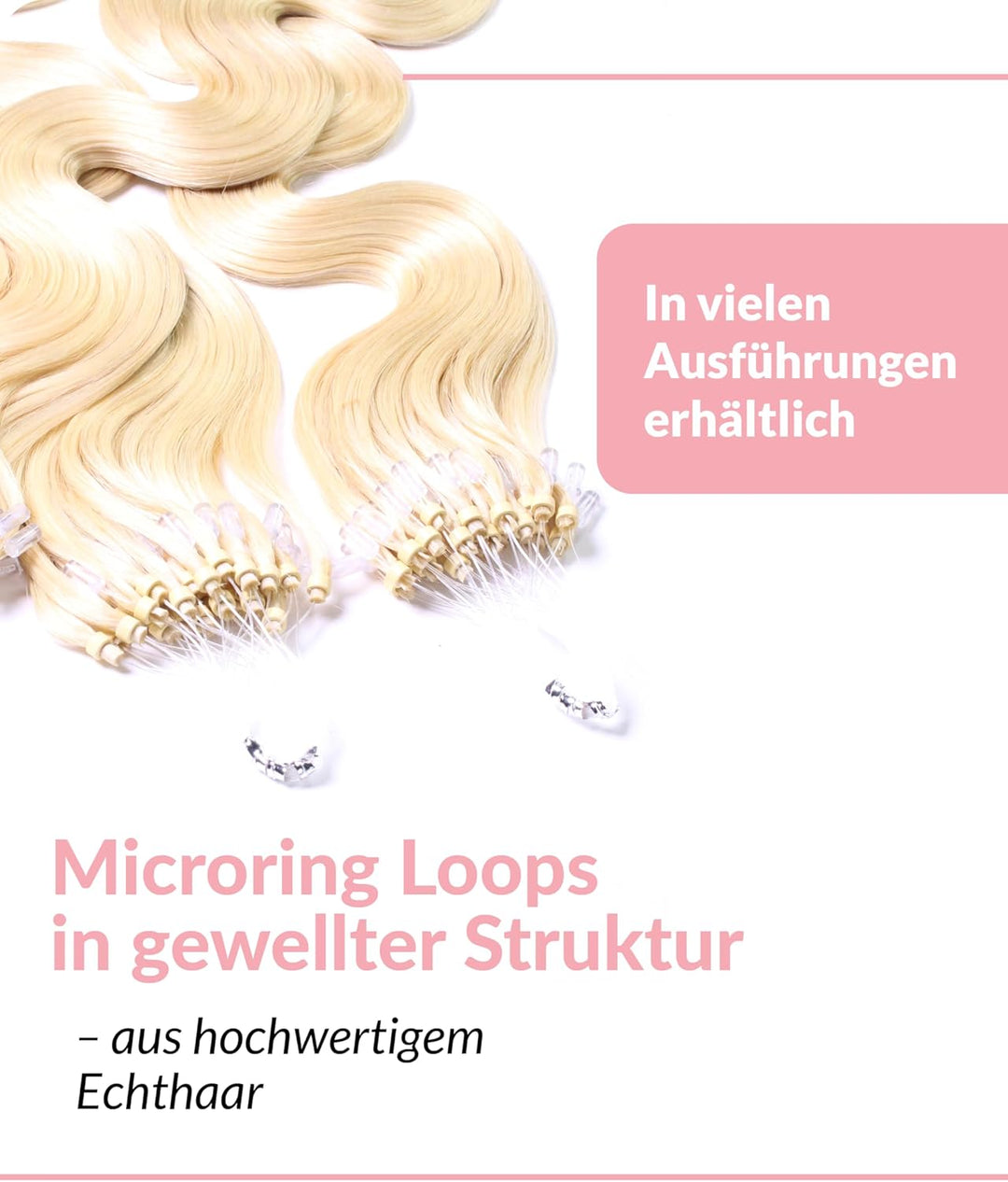 hair2heart Microring Extensions Echthaar Gewellt - 150 Strähnen 0.5g 40cm 10/0 hell-lichtblond 40cm