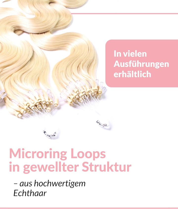 hair2heart Microring Extensions Echthaar Gewellt - 150 Strähnen 0.5g 40cm 10/0 hell-lichtblond 40cm