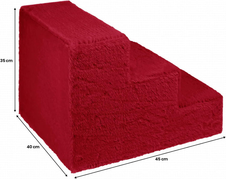 Mg Design Hundetreppe 3 Stufen in Rot – Stabiler Holzrahmen, gelenkschonend, leicht & mobil, für Sof