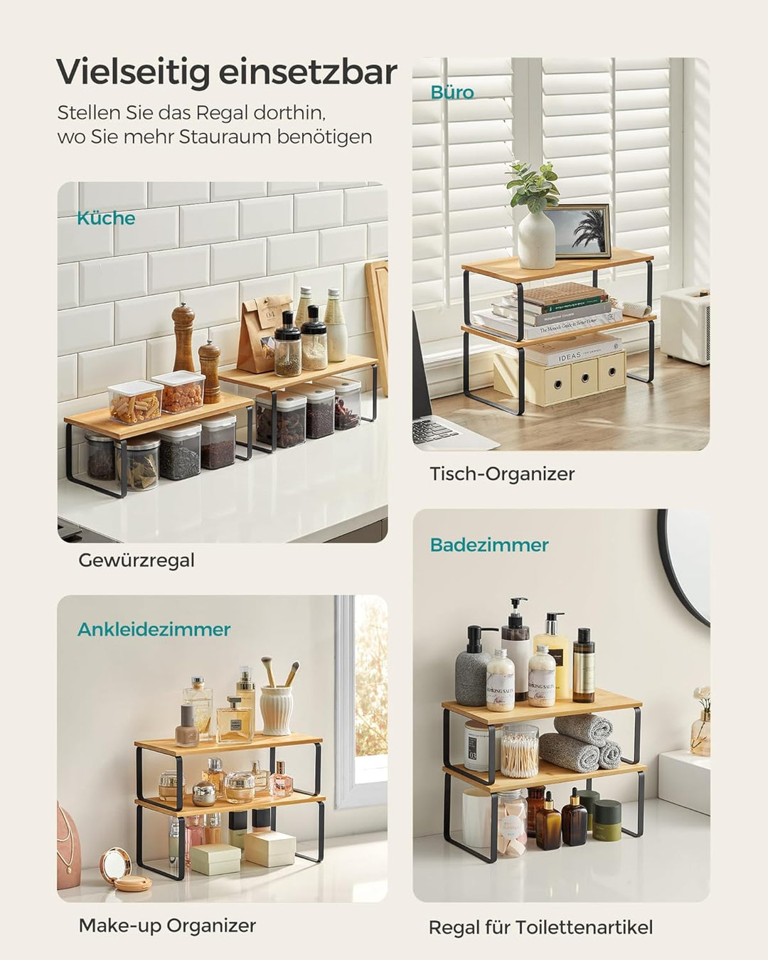 SONGMICS Gewürzregal, 2er Set Küchen-Organizer, Küchenregal, Schrank-Organizer Küche, erweiterbar, k