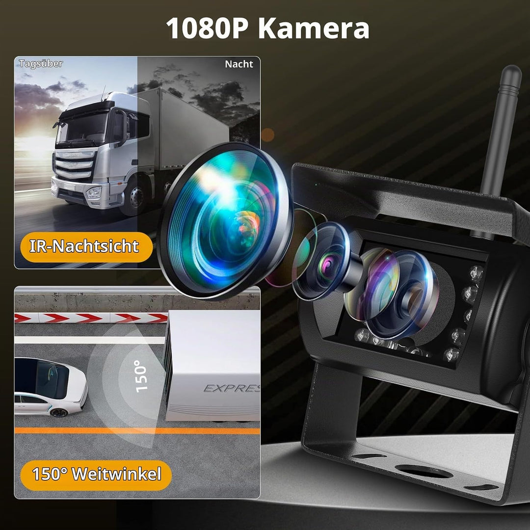 Hikity 12-36 Volt Digital 7 Zoll LCD Monitor Rückfahrkamera Kabellos Set, IP68 wasserdichte Nachtsic