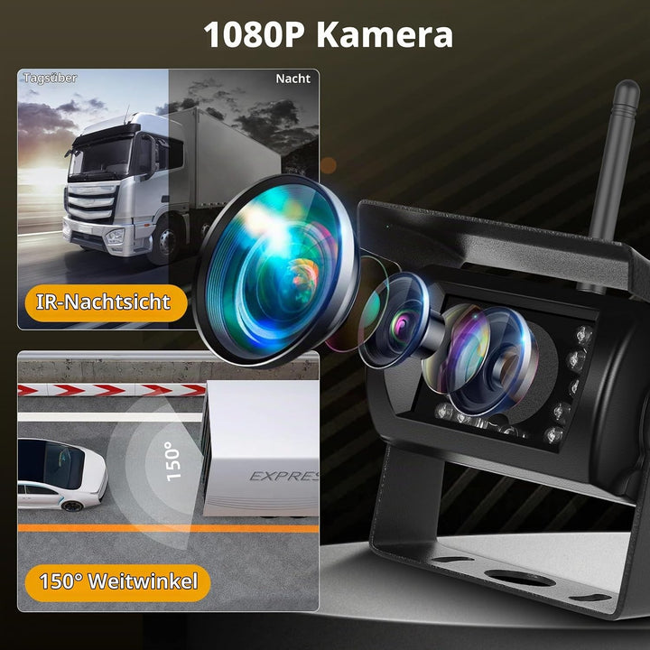 Hikity 12-36 Volt Digital 7 Zoll LCD Monitor Rückfahrkamera Kabellos Set, IP68 wasserdichte Nachtsic