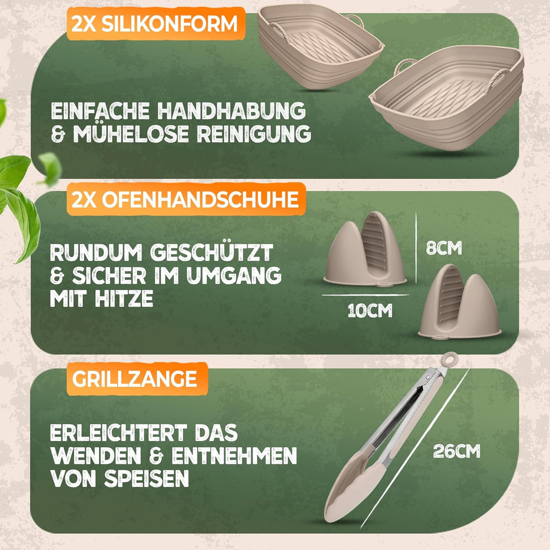 Silikonform-Set faltbar & extra dick für Heissluftfritteusen ab 3,7L-8L mit Zubehör | Airfryer Silik