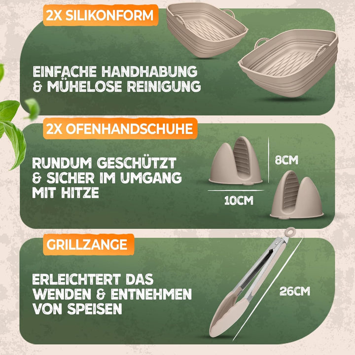Silikonform-Set faltbar & extra dick für Heissluftfritteusen ab 3,7L-8L mit Zubehör | Airfryer Silik