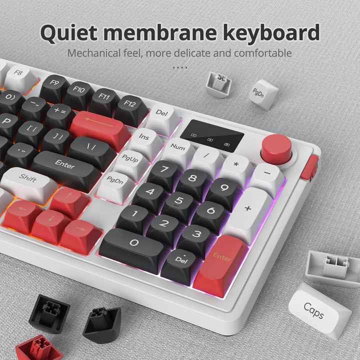 SbocKeeb 96% Kabellose Gaming Tastatur, Leise Membran Tastatur Mechanisches Gefühl mit Ziffernblock,