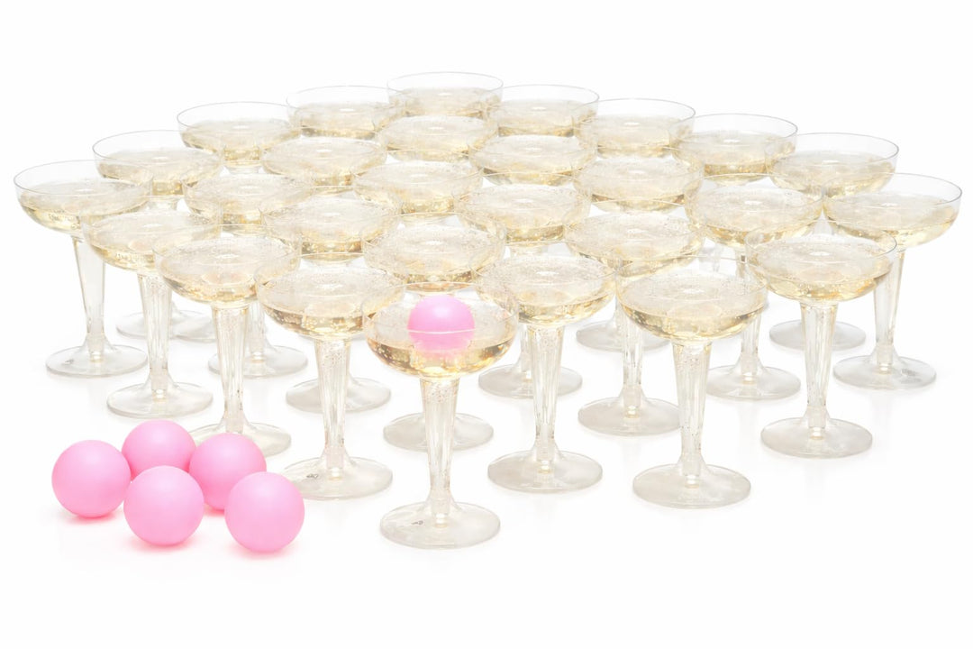 Mega Prosecco Pong XXL 24 Gläser + 6 Bälle – Trinkspiel für Erwachsene – JGA Party, Geburtstag, Fest