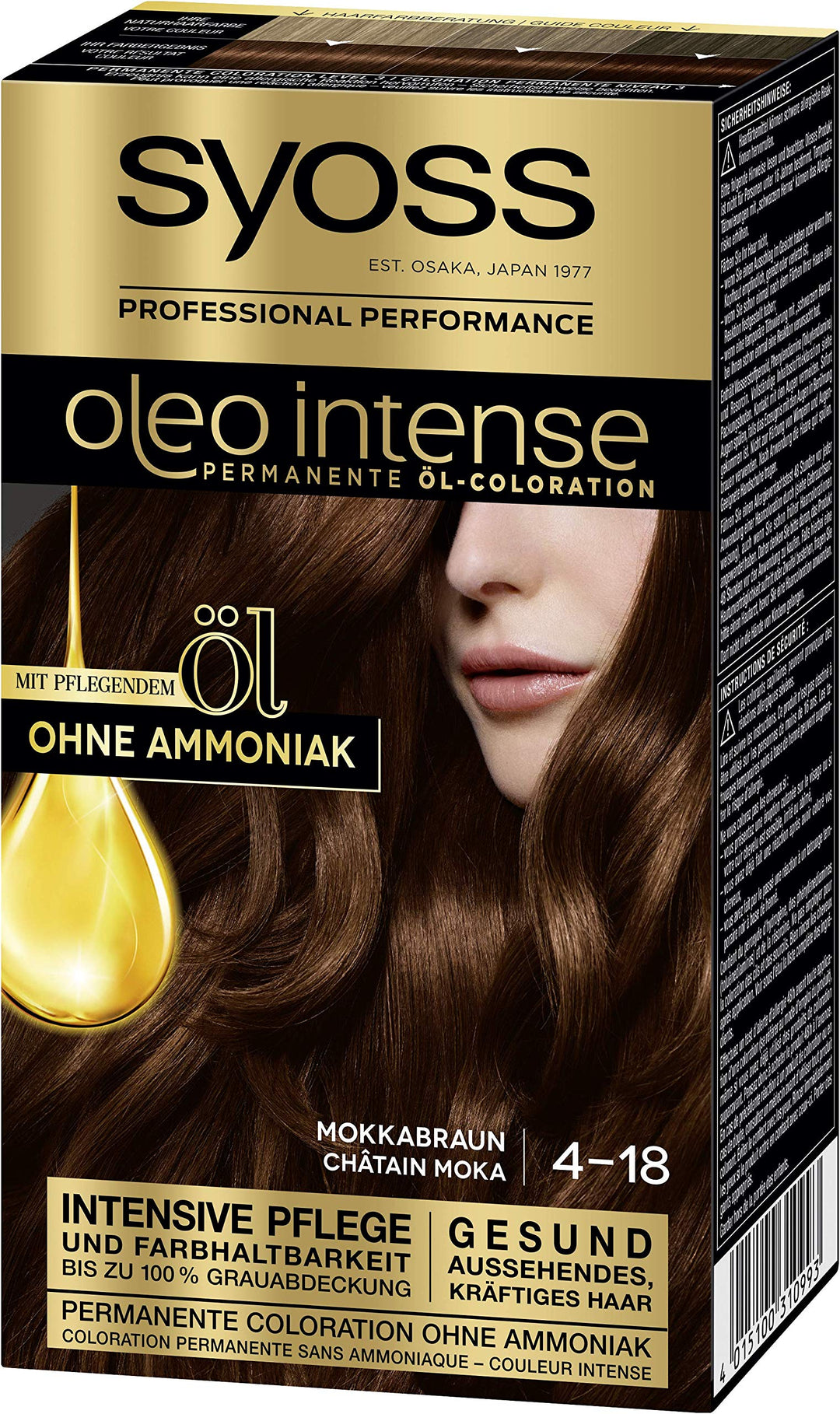 SYOSS Oleo Intense Permanente Öl-Coloration 4-18 Mokkabraun, mit pflegendem Öl & ohne Ammoniak, 3er