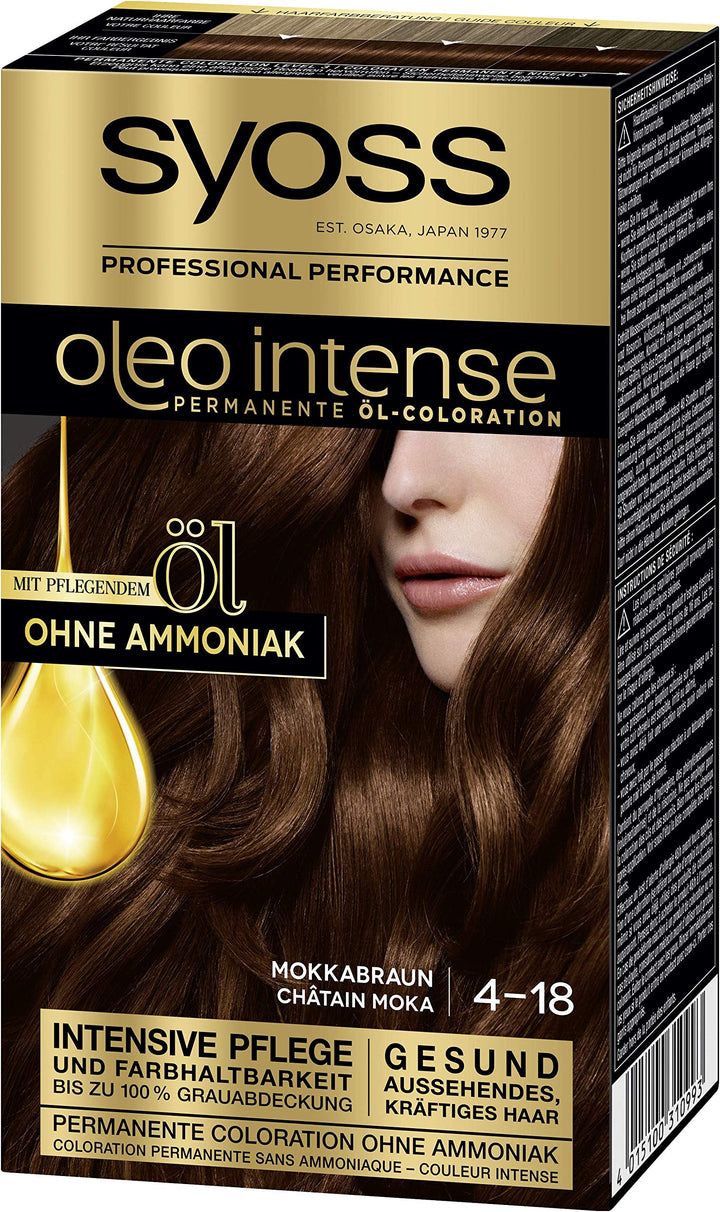 SYOSS Oleo Intense Permanente Öl-Coloration 4-18 Mokkabraun, mit pflegendem Öl & ohne Ammoniak, 3er