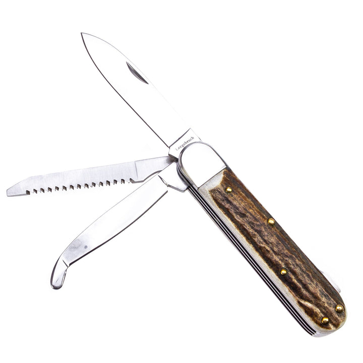 Jagdtaschenmesser Leegebruch Hirschhorngriff Klinge: 440 Stahl 3tlg.