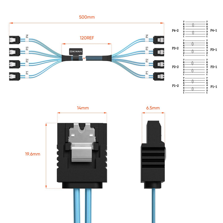 SATA-III Kabel, 4pcs/Set 6Gb/s -SATA Kabel, 7pin flexibles SATA Kabel, gerades SATA Datenkabel Ersat