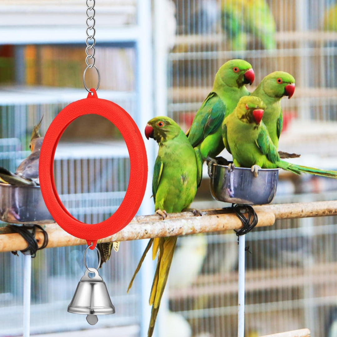 ARTIBETTER 3 Stück Runde Vogelspiegel mit Glöckchen Doppelseitiges Spiegelspielzeug für Papageien Ny