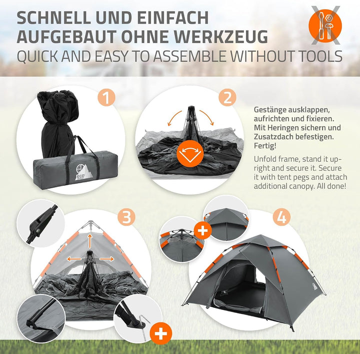 ECD Germany Pop-Up Zelt wasserdicht 4 Personen, Camping Zelt Outdoor, Schnellaufbau Wurfzelt Winddic