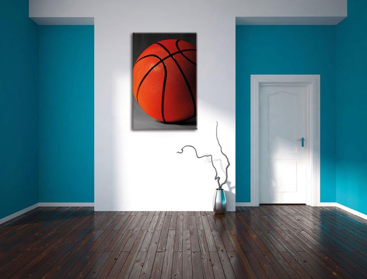 Pixxprint Basketball schwarzer Hintergrund / 100x70cm Leinwandbild bespannt auf Holzrahmen/Wandbild
