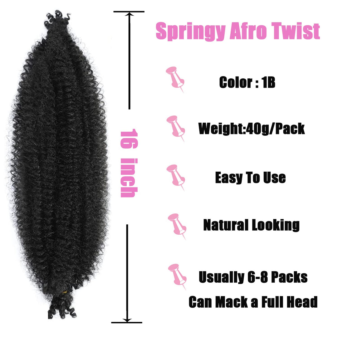 LPARMJIT Springy Afro Twist Haar 16 Zoll 8 Packungen Vorgetrennte Kinky Marley Twist Flechten Haar F