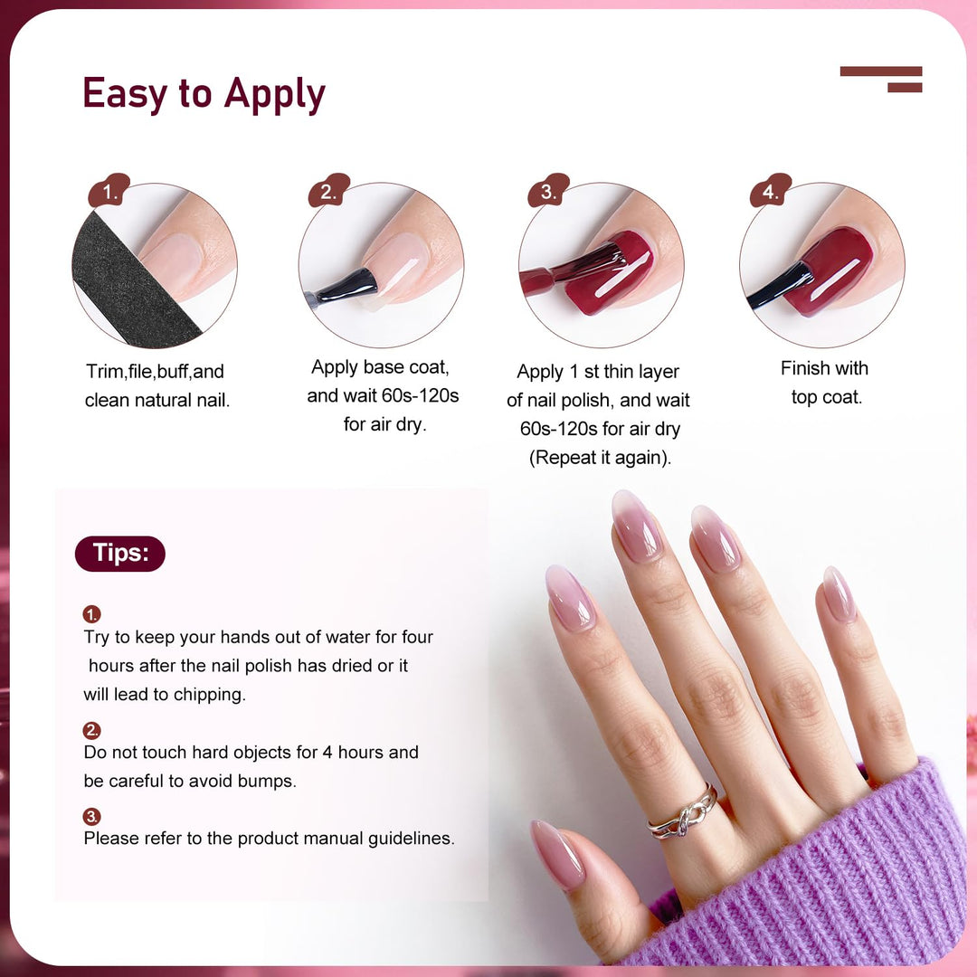 JODSONE Jelly-Nagellack-Set, 10 Farben mit 2 Stück Base- und Top-Coat, schnell trocknend, hochglänze