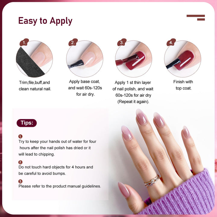 JODSONE Jelly-Nagellack-Set, 10 Farben mit 2 Stück Base- und Top-Coat, schnell trocknend, hochglänze