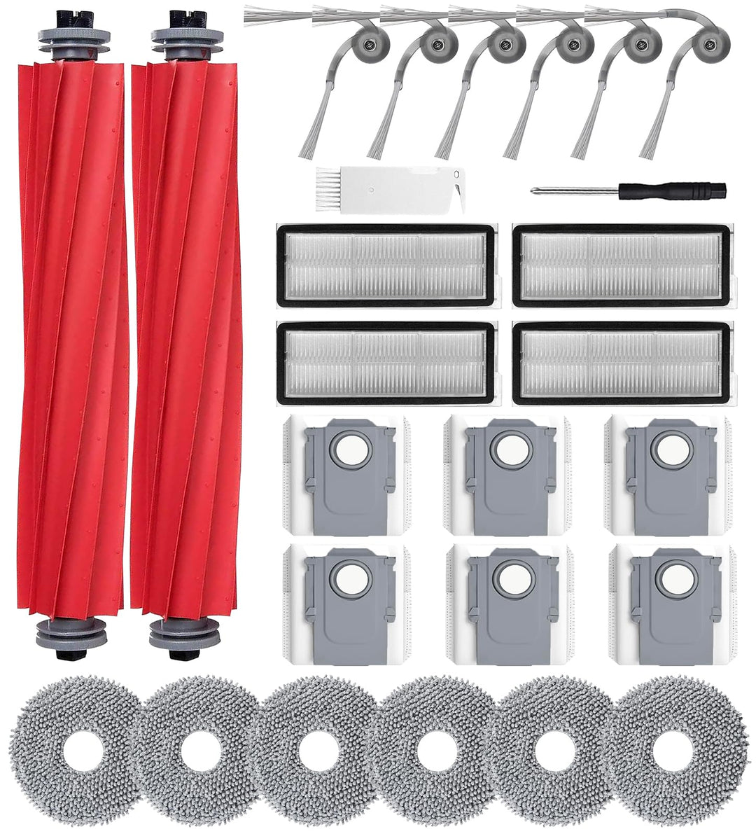 Zubehörset für Roborock QV 35A / QV 35S Saugroboter, 2 Hauptbürste 6 Staubbeutel 6 Wischtücher 4 HEP