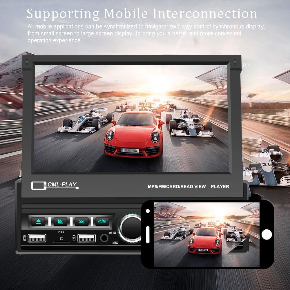 CAMECHO 1 Din Autoradio Bluetooth mit Bildschirm,7 Zoll Automatisch Ausfahrbares Flip Out Display Au