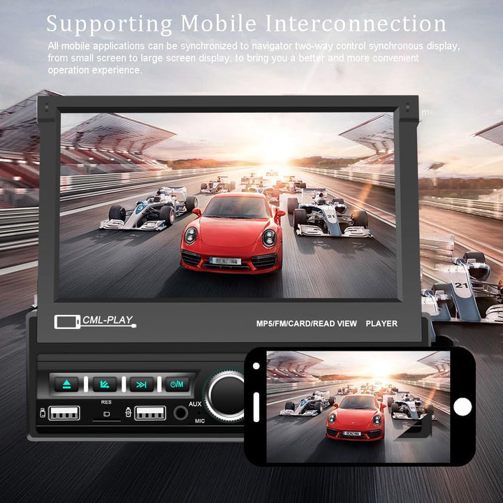 CAMECHO 1 Din Autoradio Bluetooth mit Bildschirm,7 Zoll Automatisch Ausfahrbares Flip Out Display Au